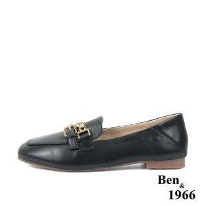 Ben&1966高級頭層牛皮個性金屬鍊樂福鞋-黑(236131)