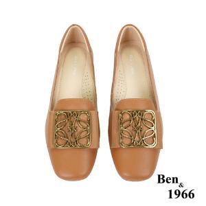 Ben&1966高級頭層牛皮時尚方頭包鞋-太妃糖棕(236092)