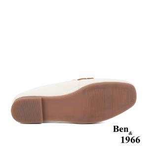 Ben&1966高級頭層牛皮個性金屬鍊樂福鞋-米白(236134)