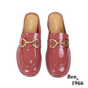 Ben&1966高級牛漆皮金釦粉嫩俏皮穆勒鞋-珊瑚粉(236041)