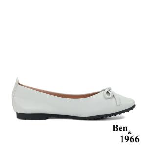 Ben&1966高級頭層牛皮優雅舒適方頭包鞋-淺灰(236142)
