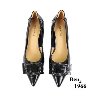 Ben&1966高級頭層牛皮流行尖頭高跟鞋-黑(236121)