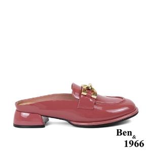 Ben&1966高級牛漆皮金釦粉嫩俏皮穆勒鞋-珊瑚粉(236041)