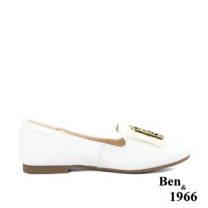 Ben&1966高級頭層牛皮時尚方頭包鞋-白(236093)