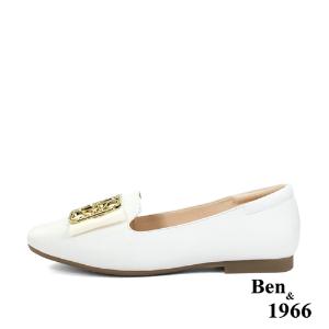 Ben&1966高級頭層牛皮時尚方頭包鞋-白(236093)