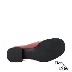 Ben&1966高級牛漆皮金釦粉嫩俏皮穆勒鞋-珊瑚粉(236041)