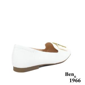 Ben&1966高級頭層牛皮時尚方頭包鞋-白(236093)