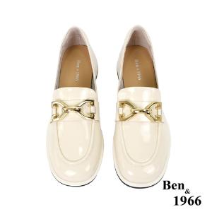 Ben&1966高級牛漆皮時尚亮麗樂福鞋-米白(236052)
