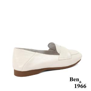 Ben&1966高級牛油皮簡約方頭舒適包鞋-米白(236032)