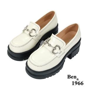 Ben&1966高級頭層牛油皮個性馬銜釦厚底樂福鞋-米白(236082)