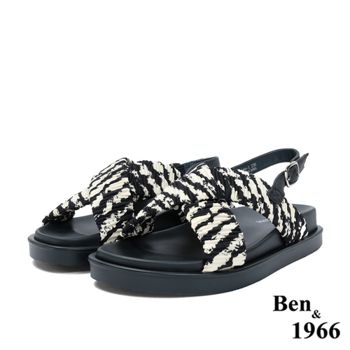 Ben&1966高級萊卡布俏皮斑馬紋涼鞋-黑(236201)