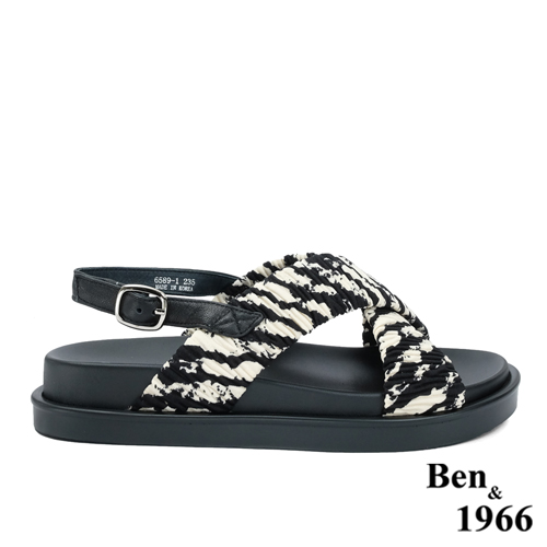 Ben&1966高級萊卡布俏皮斑馬紋涼鞋-黑(236201)