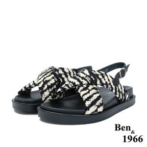 Ben&1966高級萊卡布俏皮斑馬紋涼鞋-黑(236201)