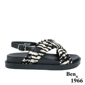 Ben&1966高級萊卡布俏皮斑馬紋涼鞋-黑(236201)