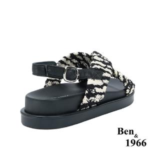 Ben&1966高級萊卡布俏皮斑馬紋涼鞋-黑(236201)