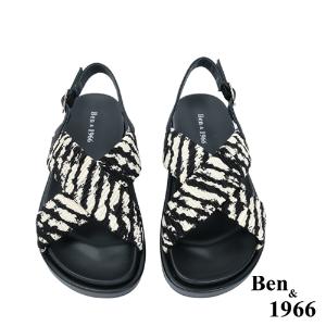 Ben&1966高級萊卡布俏皮斑馬紋涼鞋-黑(236201)