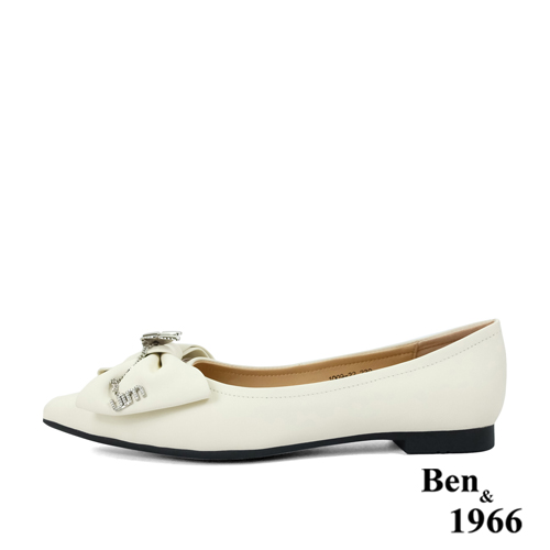 Ben&1966高級絲綢羊皮優雅尖頭包鞋-米白(236152)