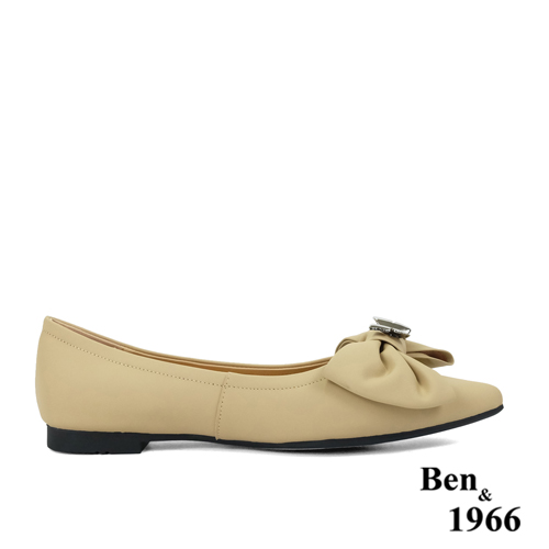 Ben&1966高級絲綢羊皮優雅尖頭包鞋-奶茶杏(236151)