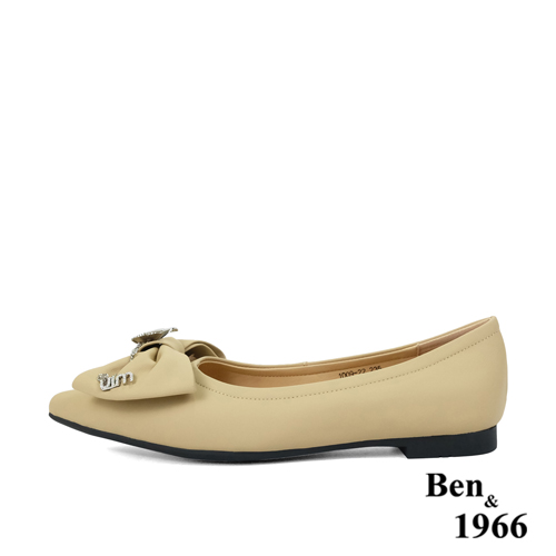 Ben&1966高級絲綢羊皮優雅尖頭包鞋-奶茶杏(236151)