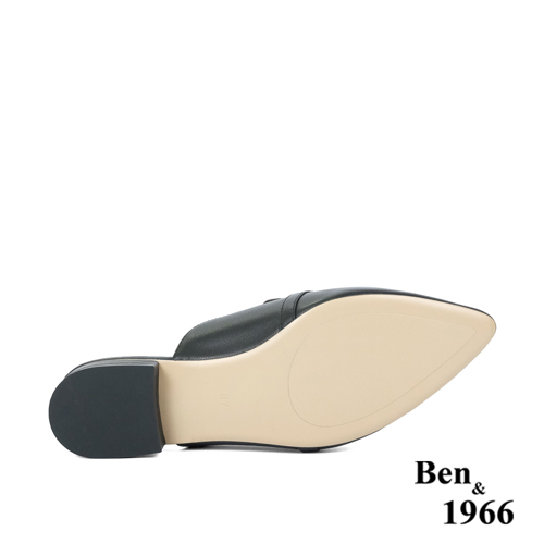 Ben&1966高級頭層牛皮時尚馬銜扣尖頭穆勒拖-黑(236161)