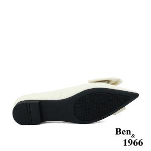 Ben&1966高級絲綢羊皮優雅尖頭包鞋-米白(236152)