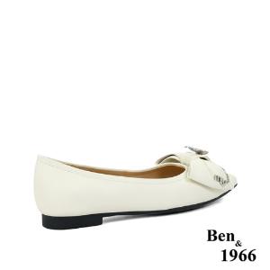Ben&1966高級絲綢羊皮優雅尖頭包鞋-米白(236152)