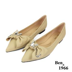 Ben&1966高級絲綢羊皮優雅尖頭包鞋-奶茶杏(236151)