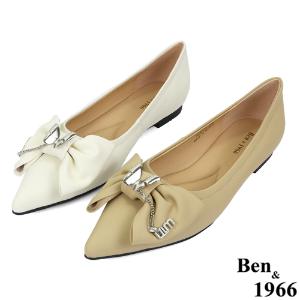 Ben&1966高級絲綢羊皮優雅尖頭包鞋-奶茶杏(236151)