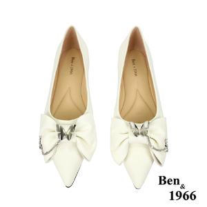 Ben&1966高級絲綢羊皮優雅尖頭包鞋-米白(236152)