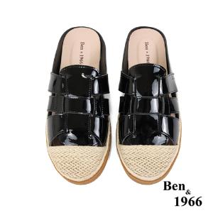 Ben&1966高級牛漆皮舒適休閒穆勒鞋-黑(236181)