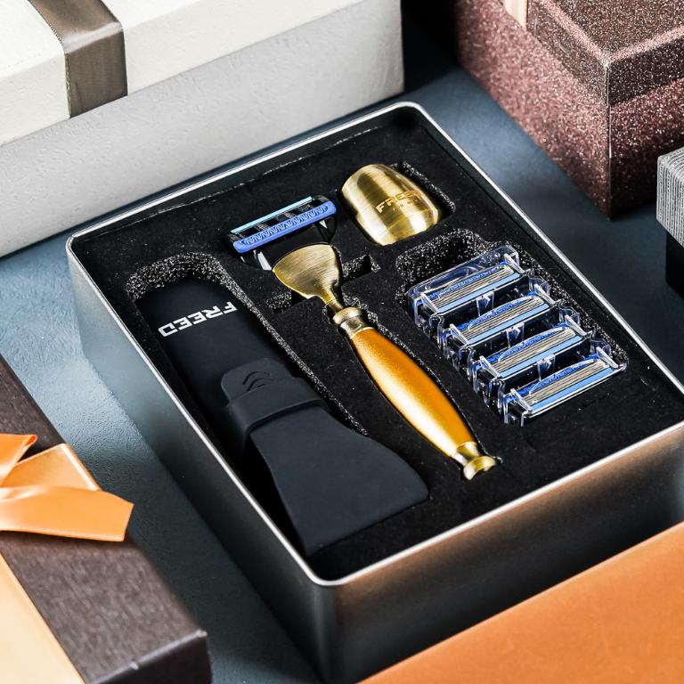 FREED 古銅系列尊爵四件組五刀式刮鬍刀禮盒-阿波羅+客製化刻字服務