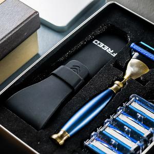 FREED 古銅系列尊爵四件組五刀式刮鬍刀禮盒-帝王藍