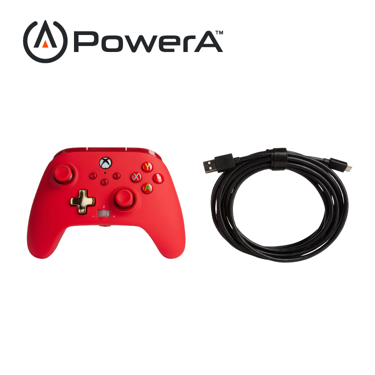 【PowerA】|XBOX 官方授權|增強款有線遊戲手把(1518810-02) - 紅色