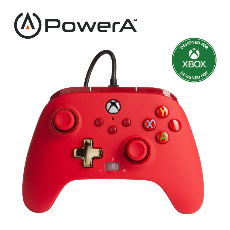 【PowerA】|XBOX 官方授權|增強款有線遊戲手把(1518810-02) - 紅色