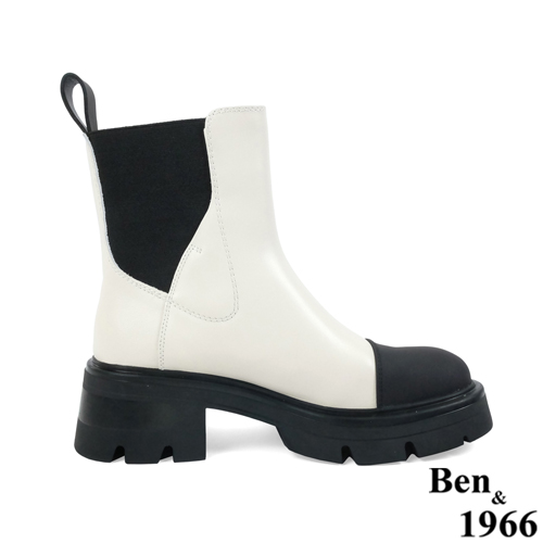 Ben&1966高級頭層絲綢牛皮拼接撞色短靴-黑(227231)