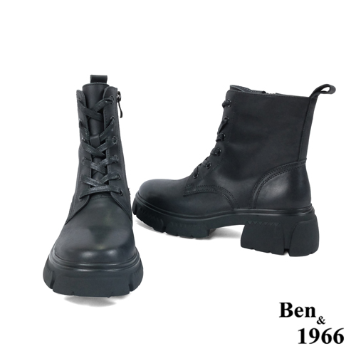 Ben&1966高級打蠟牛皮復古短靴-黑(227211)