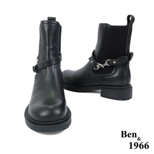 Ben&1966高級頭層牛皮簡約流行短靴-黑(227111)