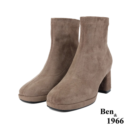 Ben&1966高級彈力羊猄絨時尚方頭短靴-淺咖(227022)