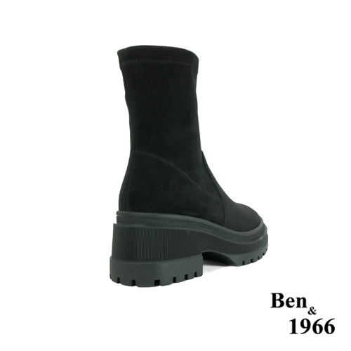 Ben&1966高級羊猄彈力絨布流行厚底短靴-黑(247071)