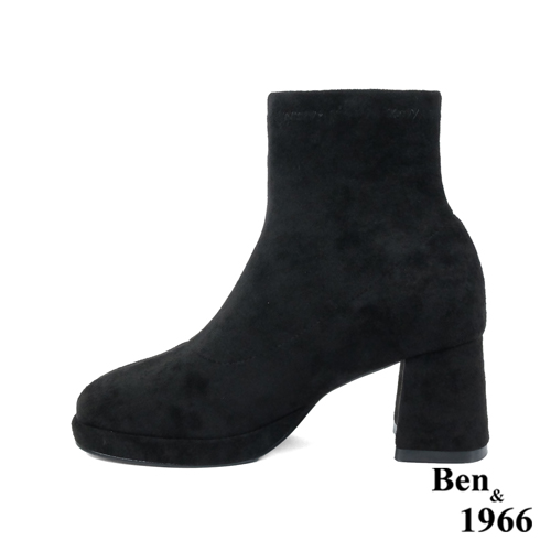 Ben&1966高級彈力羊猄絨時尚方頭短靴-黑(227021)