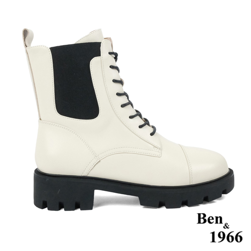 Ben&1966 高級頭層牛皮質感流行短靴-米白(227072)