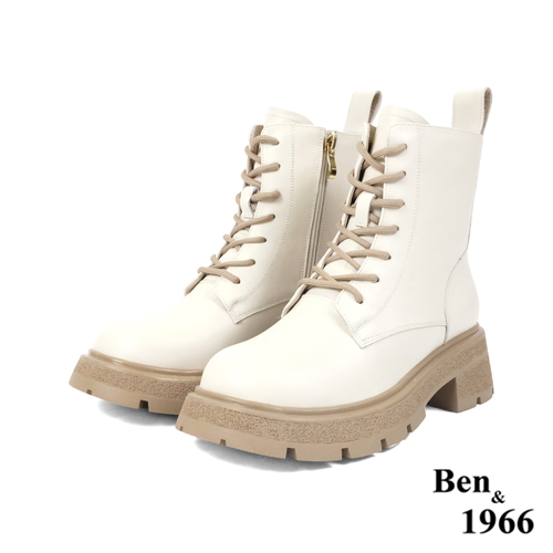 Ben&1966高級頭層牛皮撞色個性短靴-米白(227192)