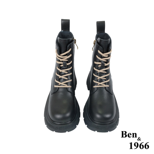 Ben&1966高級頭層牛皮撞色個性短靴-黑(227191)