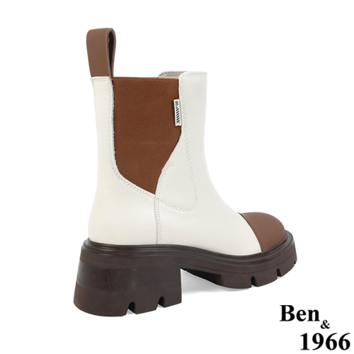 Ben&1966高級頭層絲綢牛皮拼接撞色短靴-咖啡(227232)