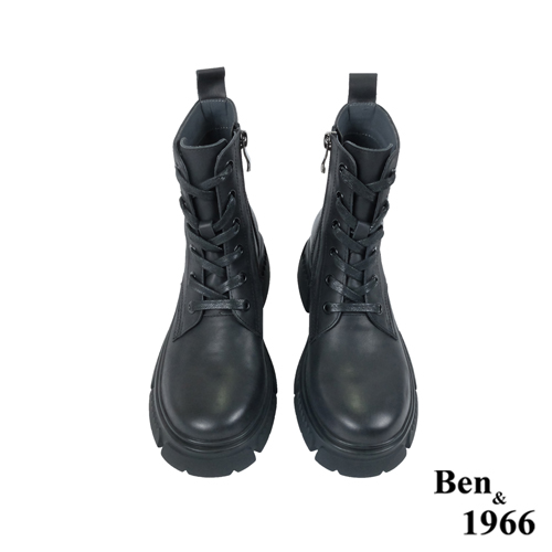 Ben&1966高級打蠟牛皮復古短靴-黑(227211)