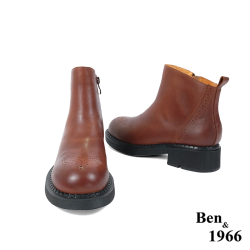 Ben&1966高級頭層牛皮沖孔中性踝靴-咖啡(227142)