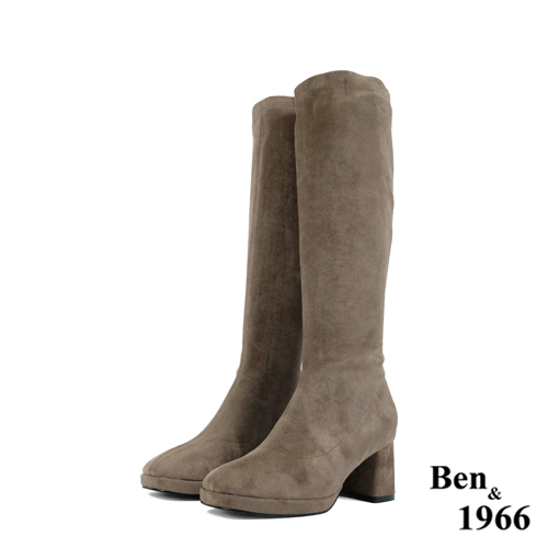 Ben&1966高級彈力羊絨布增高防水台長靴-淺咖