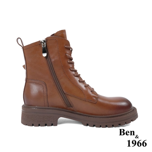 Ben&1966高級打蠟牛皮復古仿舊短靴-咖啡