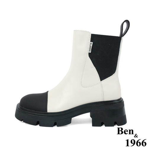 Ben&1966高級頭層絲綢牛皮拼接撞色短靴-黑(227231)