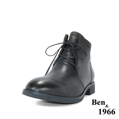 Ben&1966高級頭層打腊羊皮經典流行短靴-黑(247201)